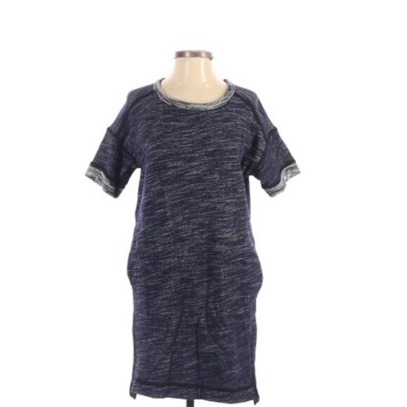 Madewell textured sweater dress with drop waist and two front pockets Navy Small - Picture 1 of 7